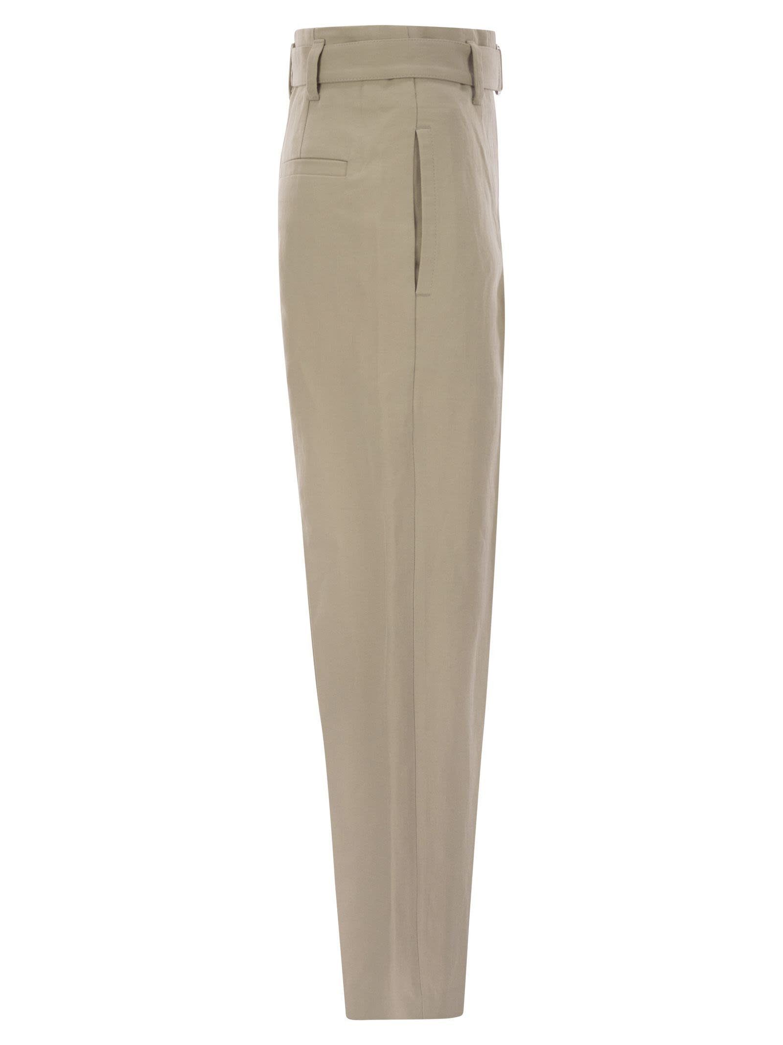 Brunello Cucinelli Women Cotton Linen Canvas Corset Cigarette Trousers With Jewellery - 3