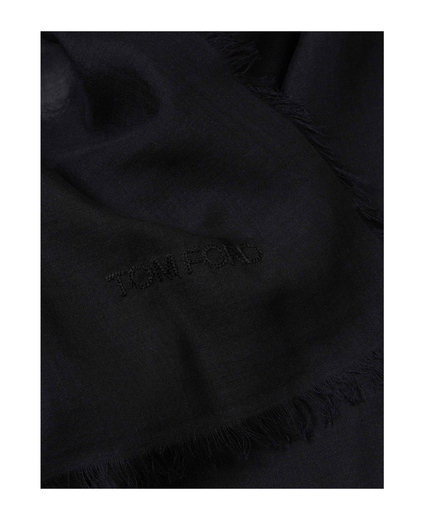 Logo Embroidered Fringed Edge Scarf - 3