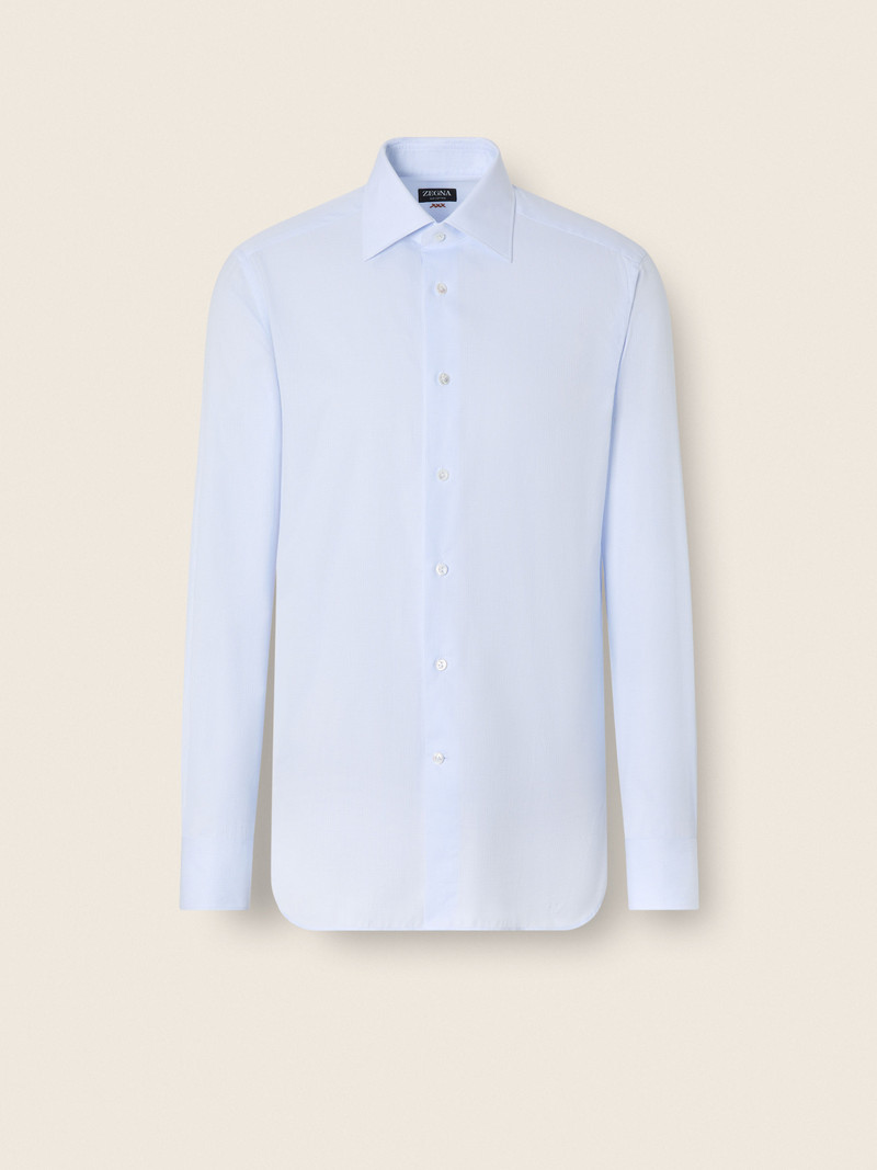 ZEGNA LIGHT BLUE AND WHITE MICRO-CHECKED 300 COTTON SHIRT outlook