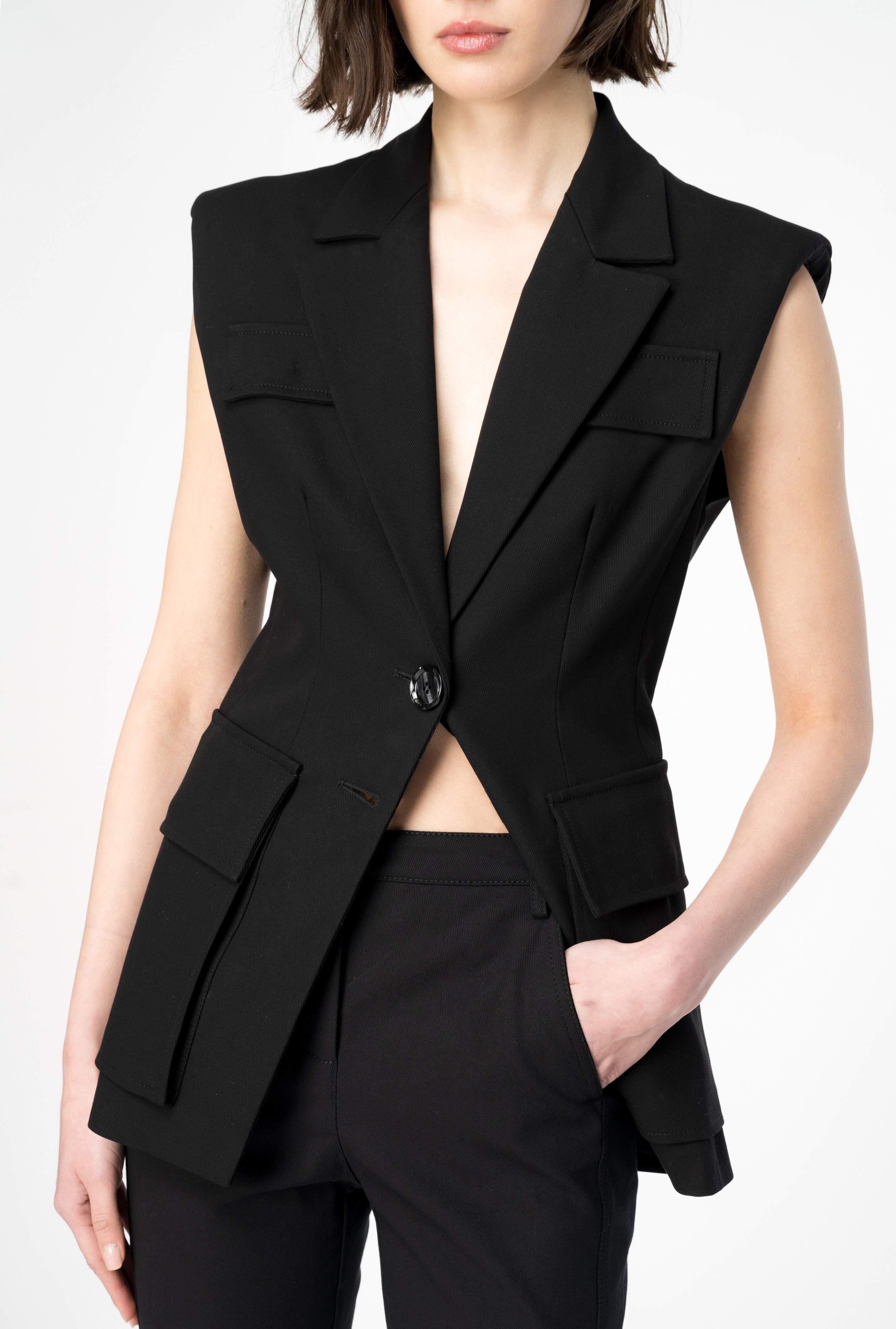 SLEEVELESS STRETCH TRICOTINE BLAZER - 4