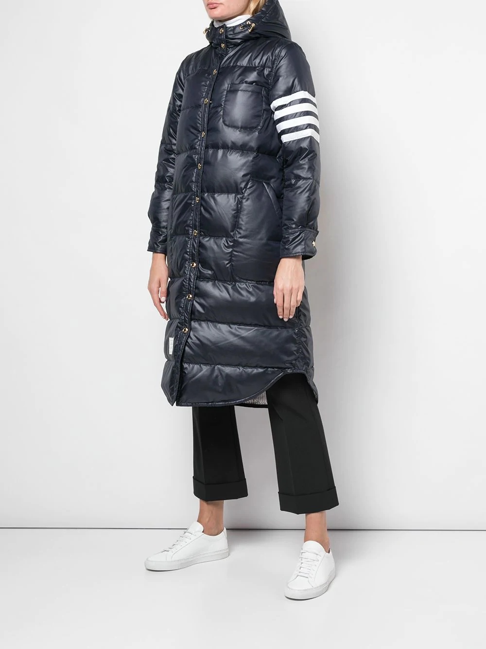 4-Bar stripe long puffer jacket - 3