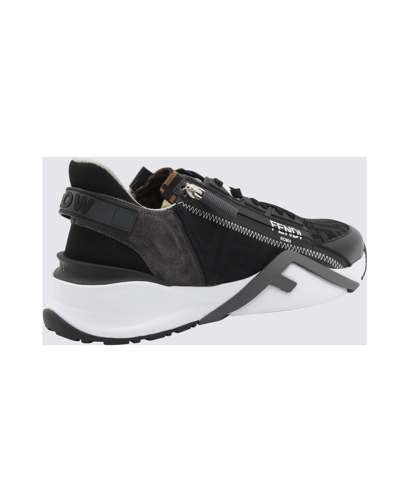 Black Leather Fendi Flow Sneakers - 3