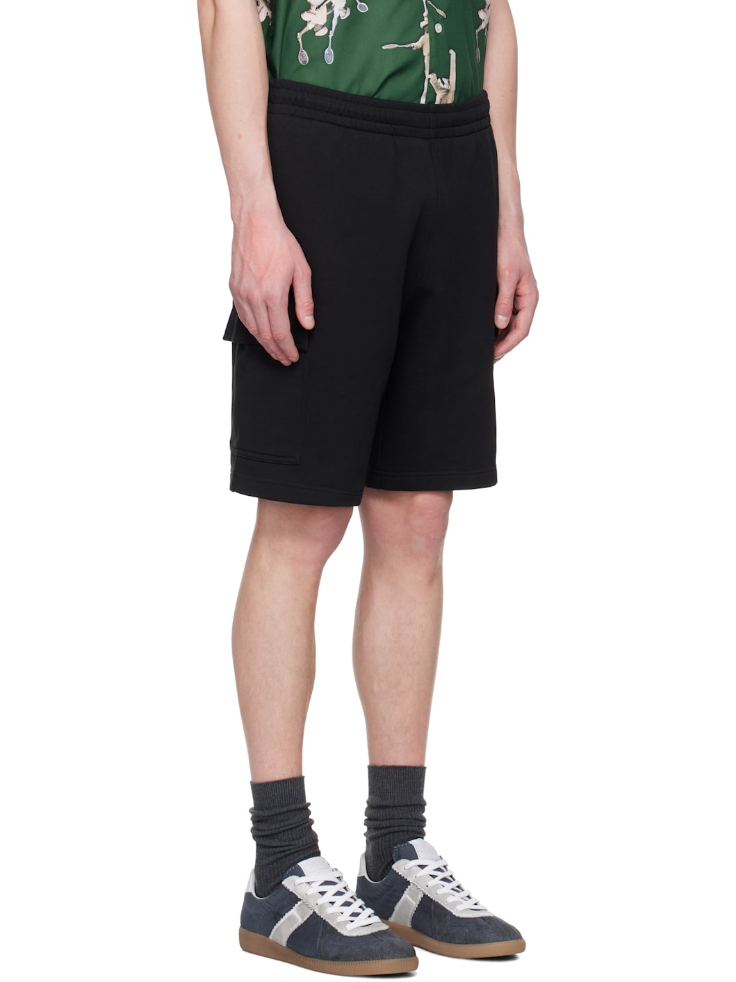 Black Cotton Fleece Cargo Shorts - 2