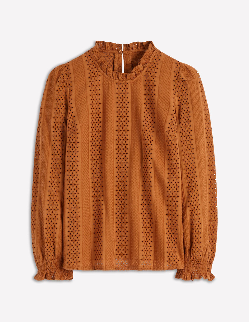 Frill Detail Broderie Top-Mustard 1