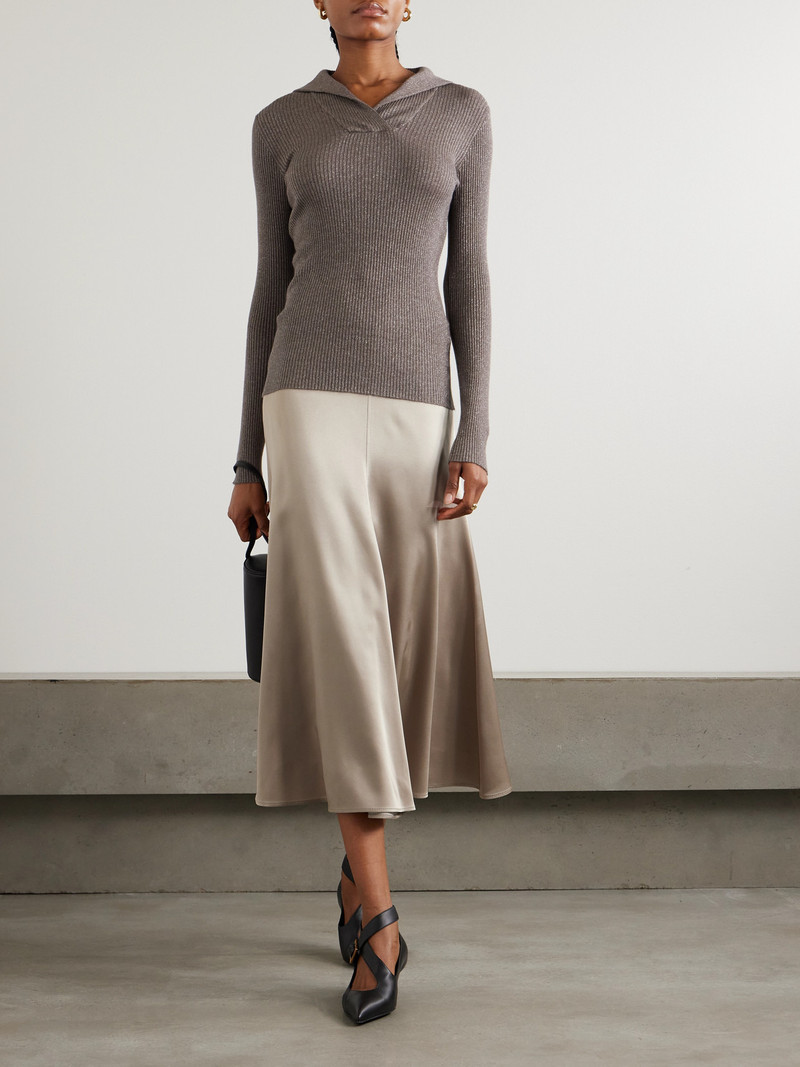 Brunello Cucinelli Gathered Silk-satin Midi Skirt outlook