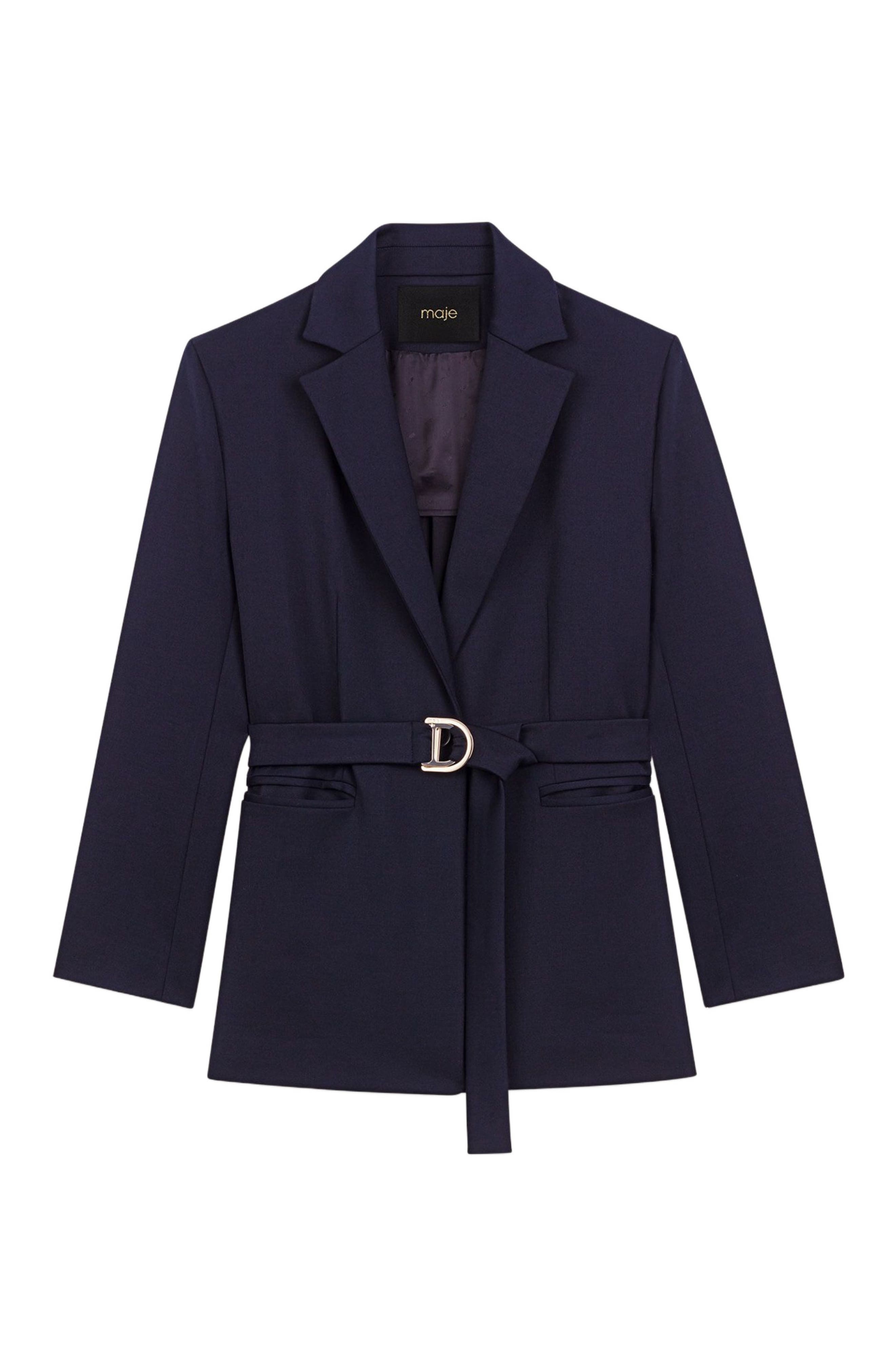 maje Suit jacket with pleated back in Navy at Nordstrom - 8