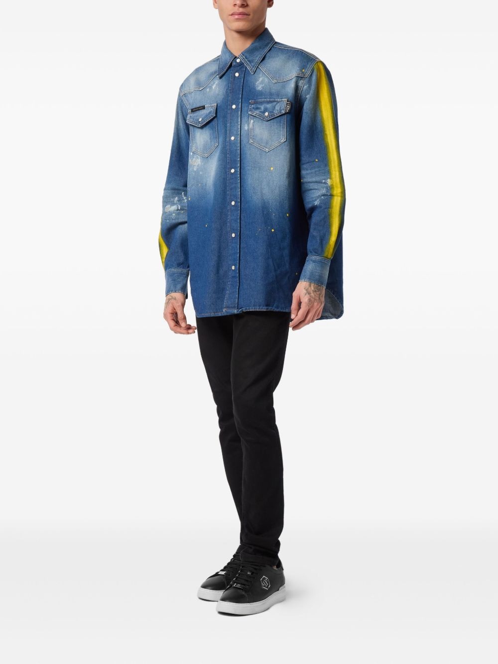 paint-splattered denim shirt - 2