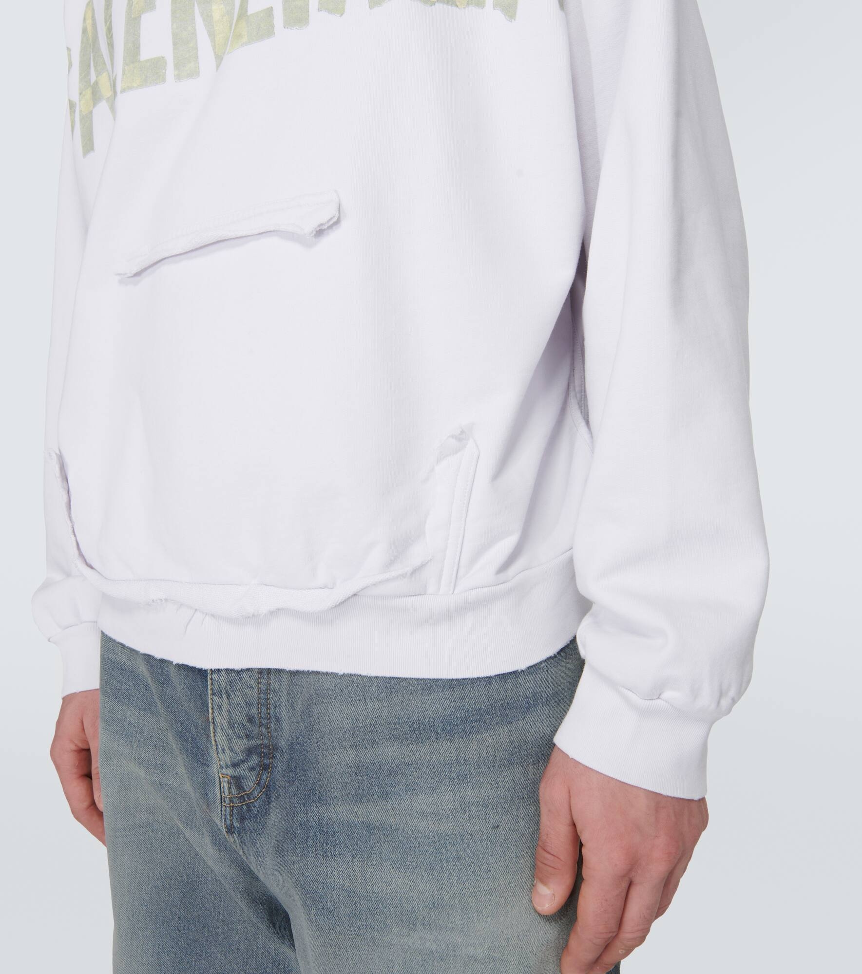Tape Type Ripped cotton fleece hoodie - 6
