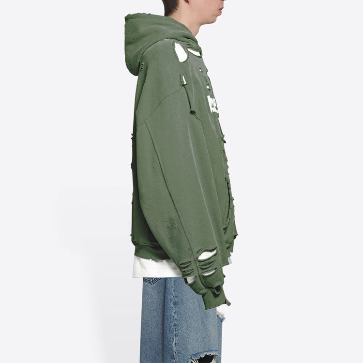 Balenciaga Caps Destroyed Hoodie 'Green' 659403TKVB63011 - 5