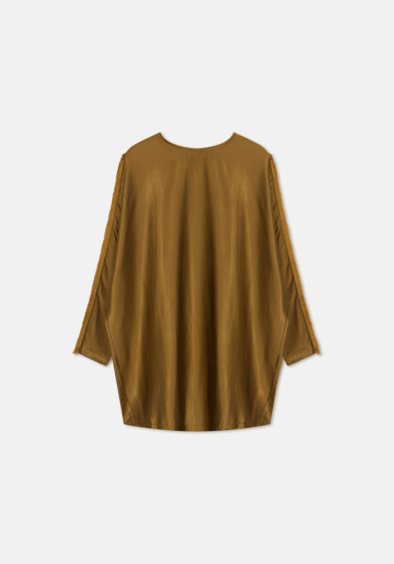 DITTI Satin long-sleeved dress with frayed seam 1