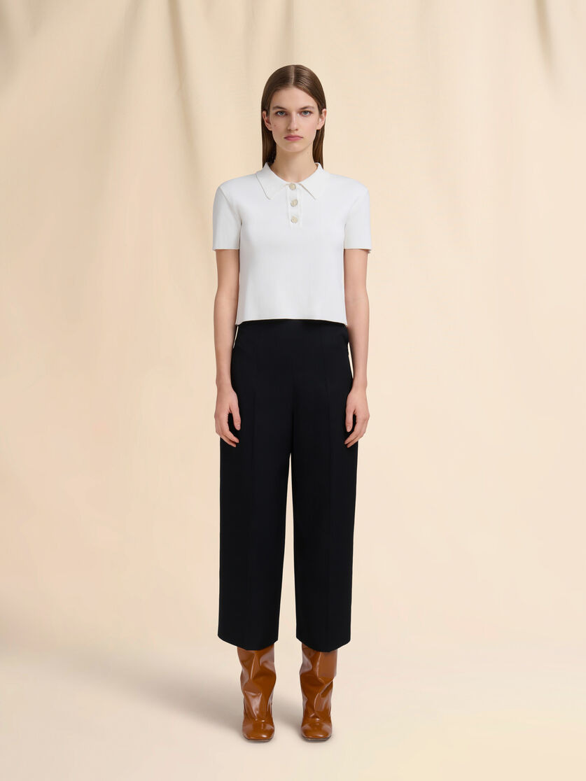 BLACK WOOL CROPPED TROUSERS - 2