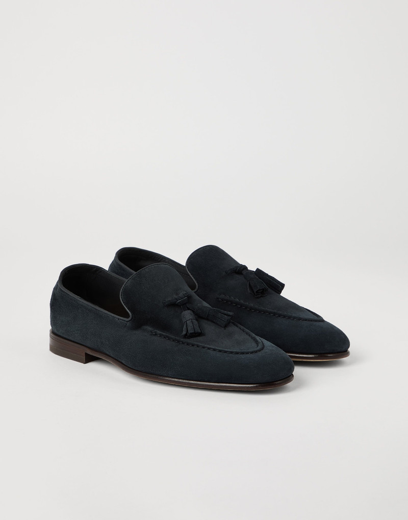 Suede soft loafers with tassels 1
