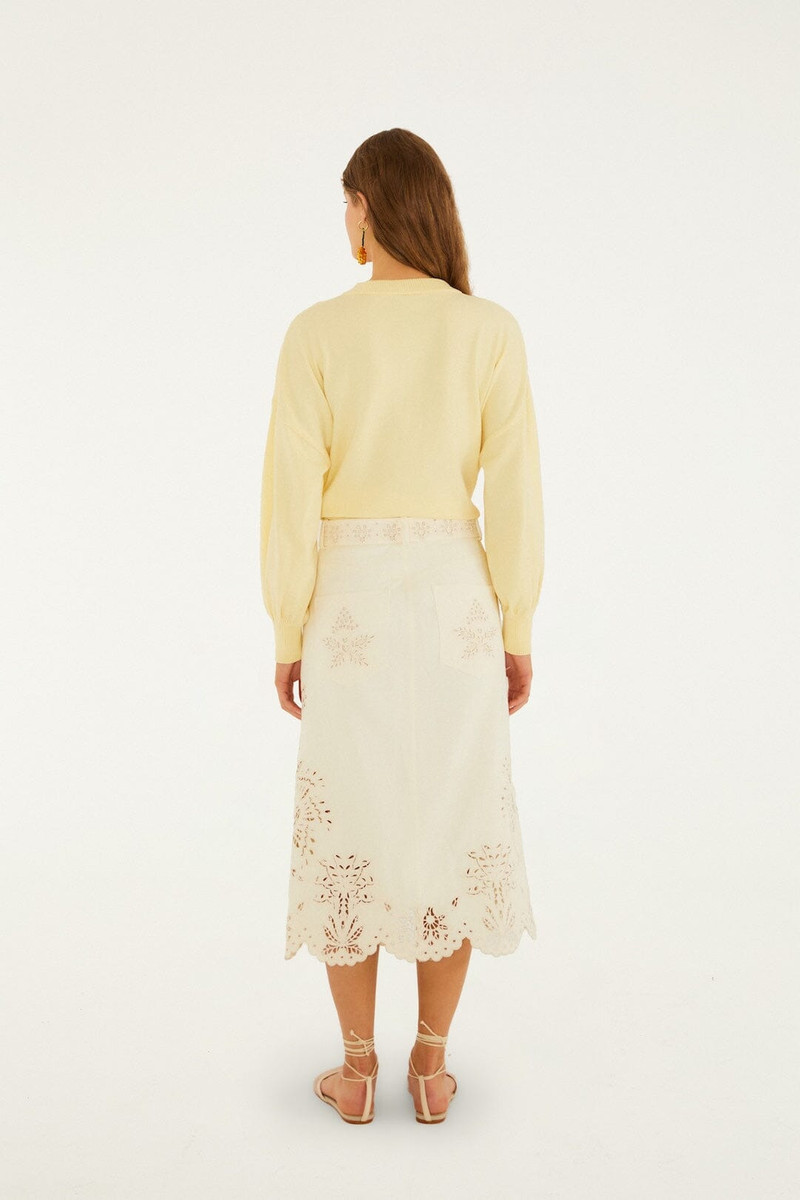 Beige Geometric Richelieu Twill Midi Skirt 3