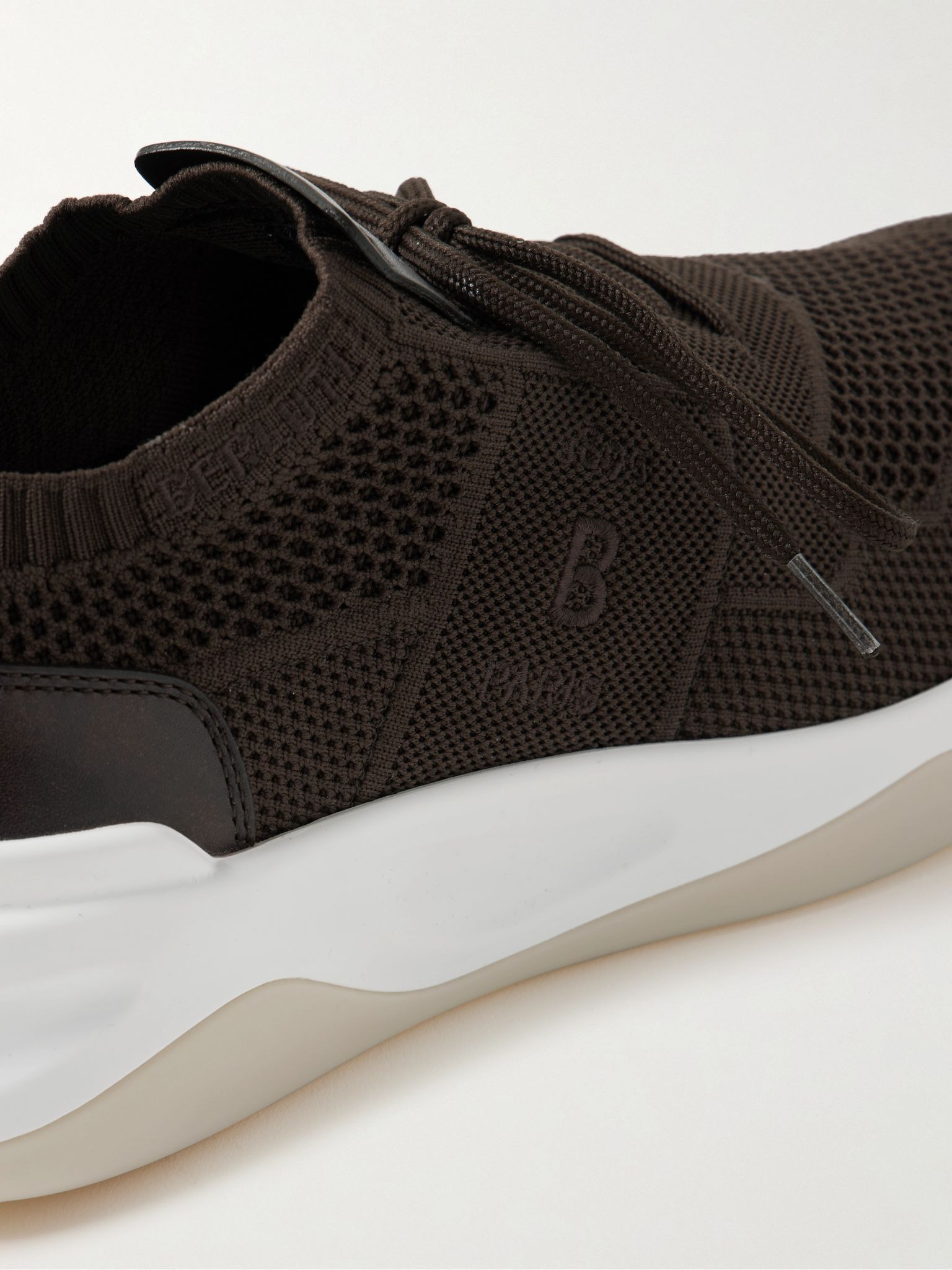 Shadow Venezia Leather-Trimmed Stretch-Knit Sneakers Dark brown - 5