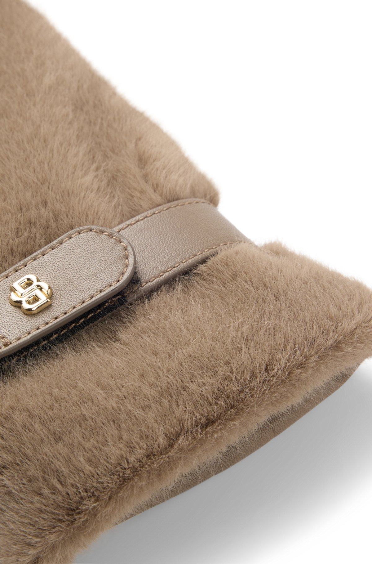 LEATHER MITTENS WITH FAUX-FUR TRIM - 3
