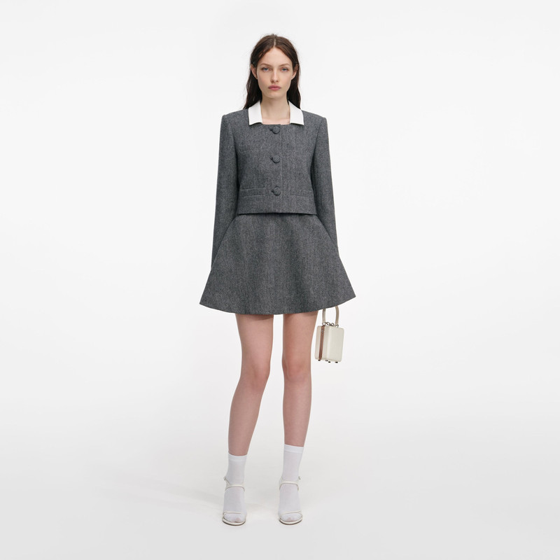 Grey Herringbone Scarf Detail Jacket 4