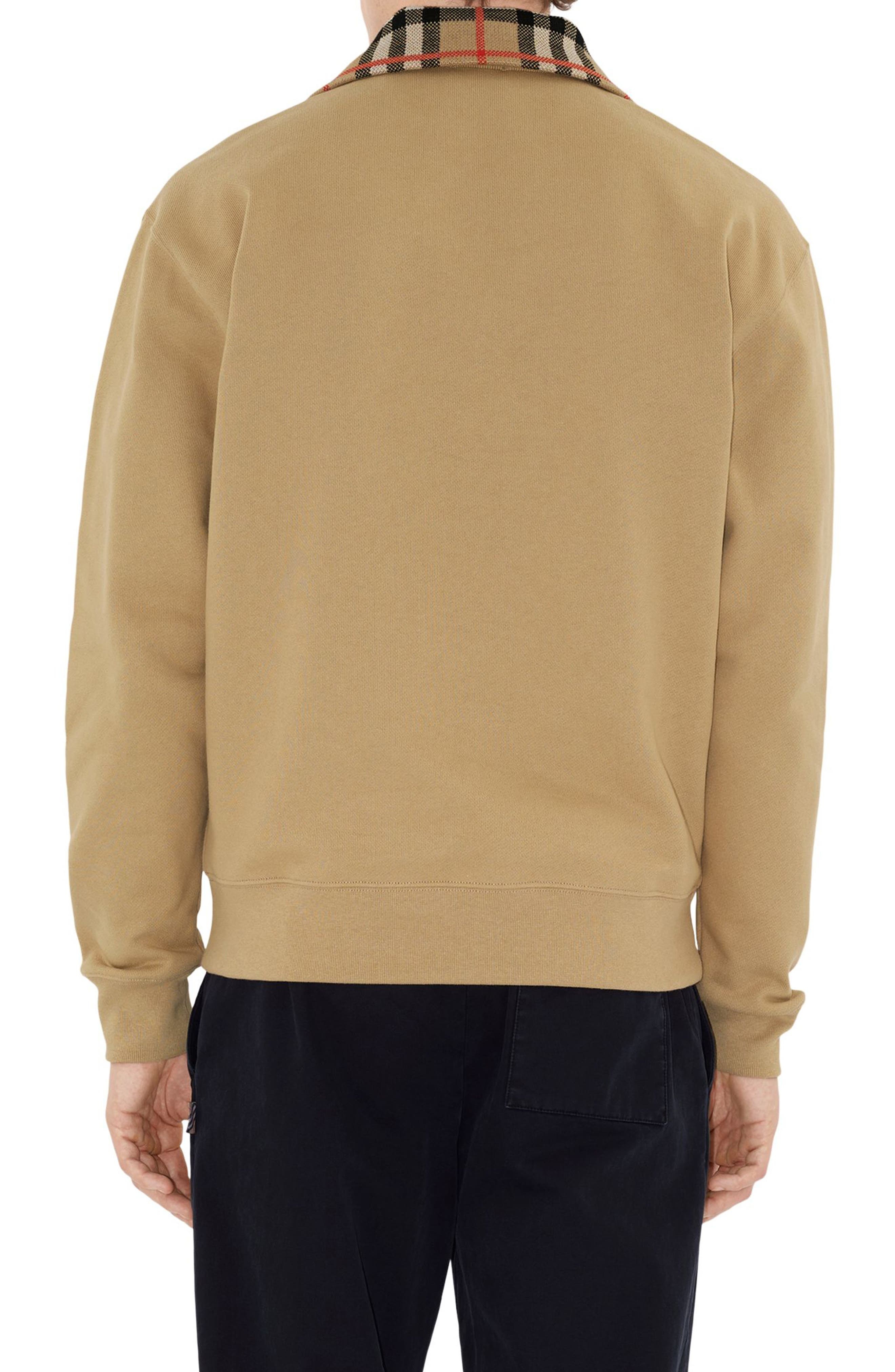 burberry EKD Stamp Check Trim French Terry Half Zip Sweatshirt in Flax at Nordstrom - 2