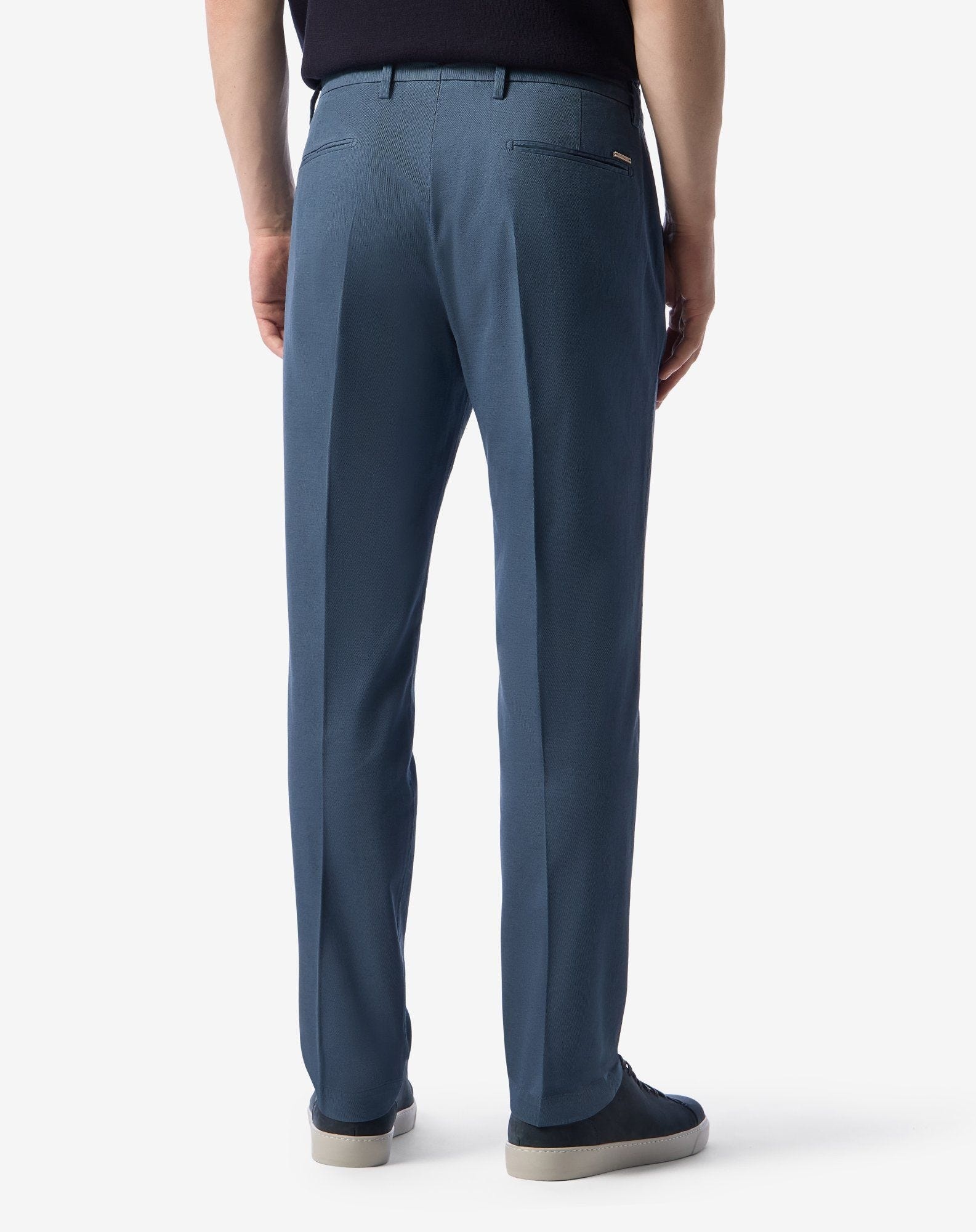 Blue stretch cotton and linen chinos - 4