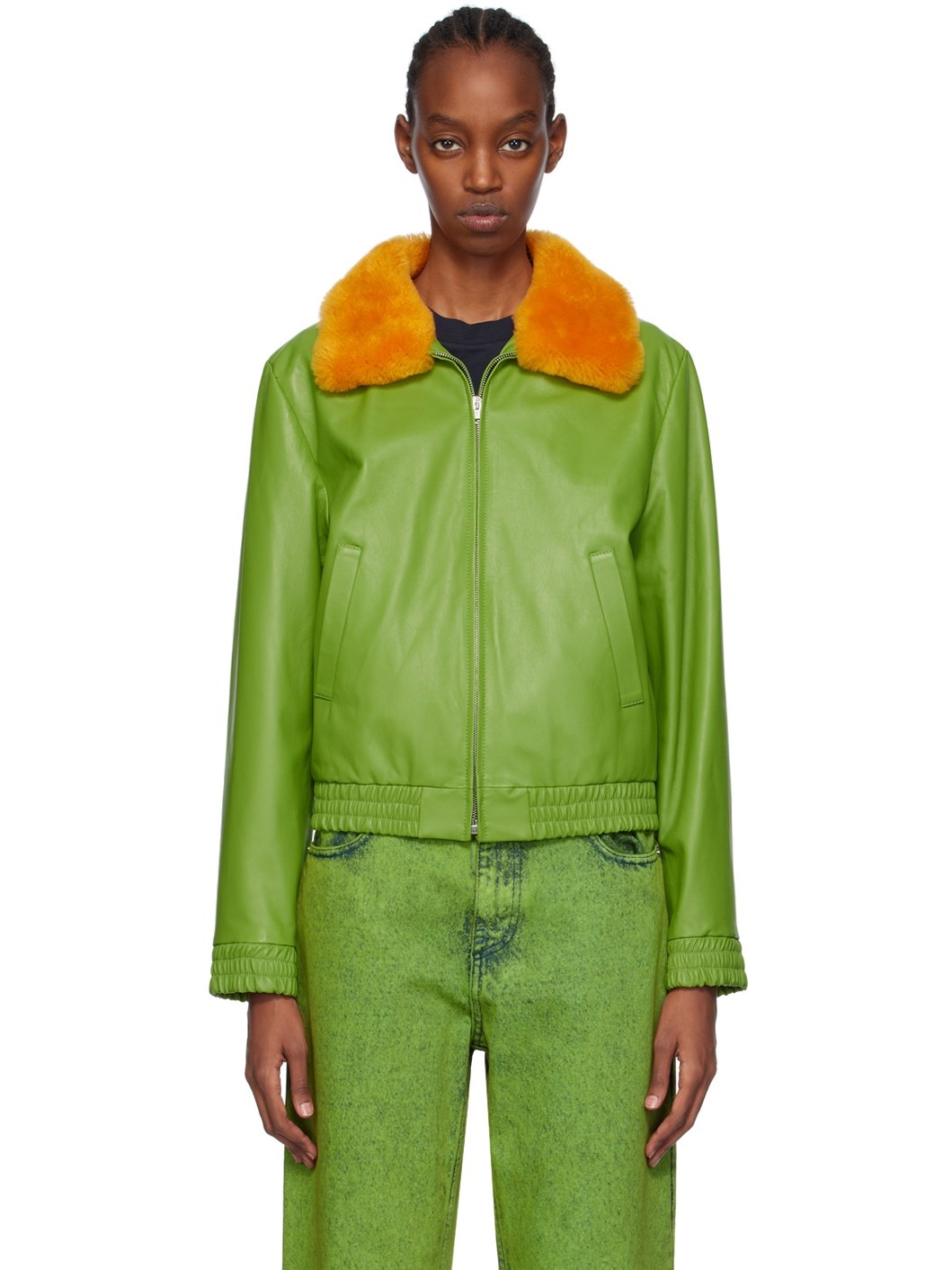 Green Zip Shearling Jacket - 1