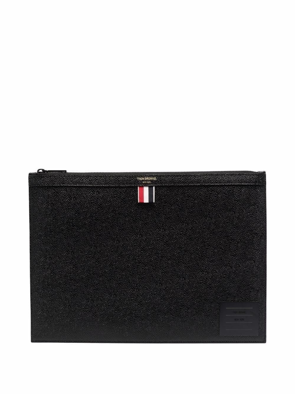 grosgrain-tab leather clutch bag - 1