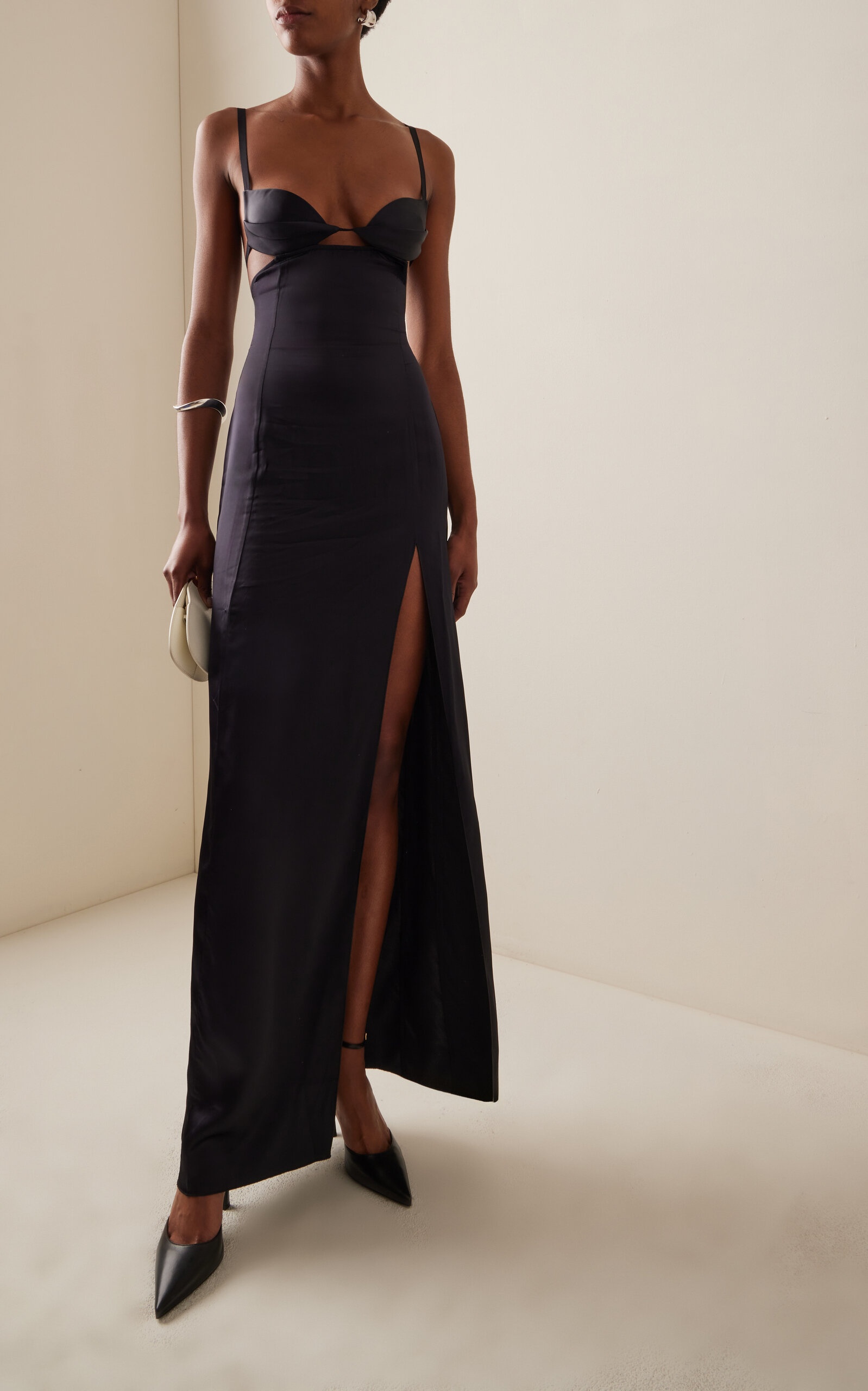 Double-Petal Satin Maxi Dress black - 3