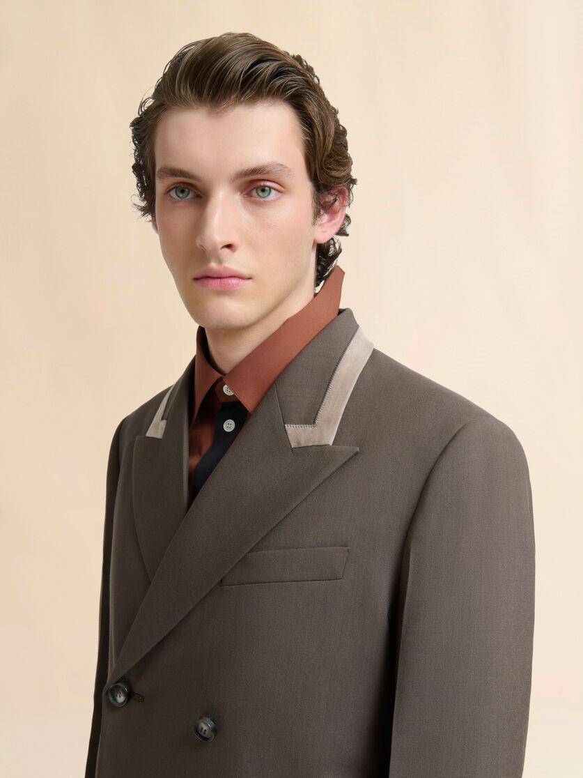 GRAY DOUBLE-BREASTED WOOL BLAZER WITH MARNI MENDING - 4