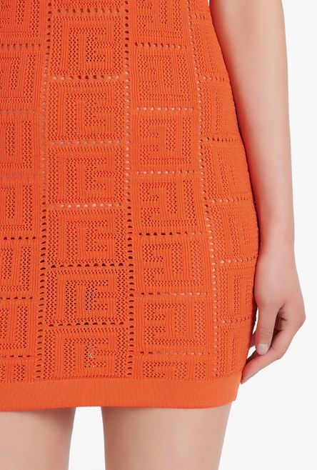 Short dark orange eco-designed knit dress with Balmain monogram - 6