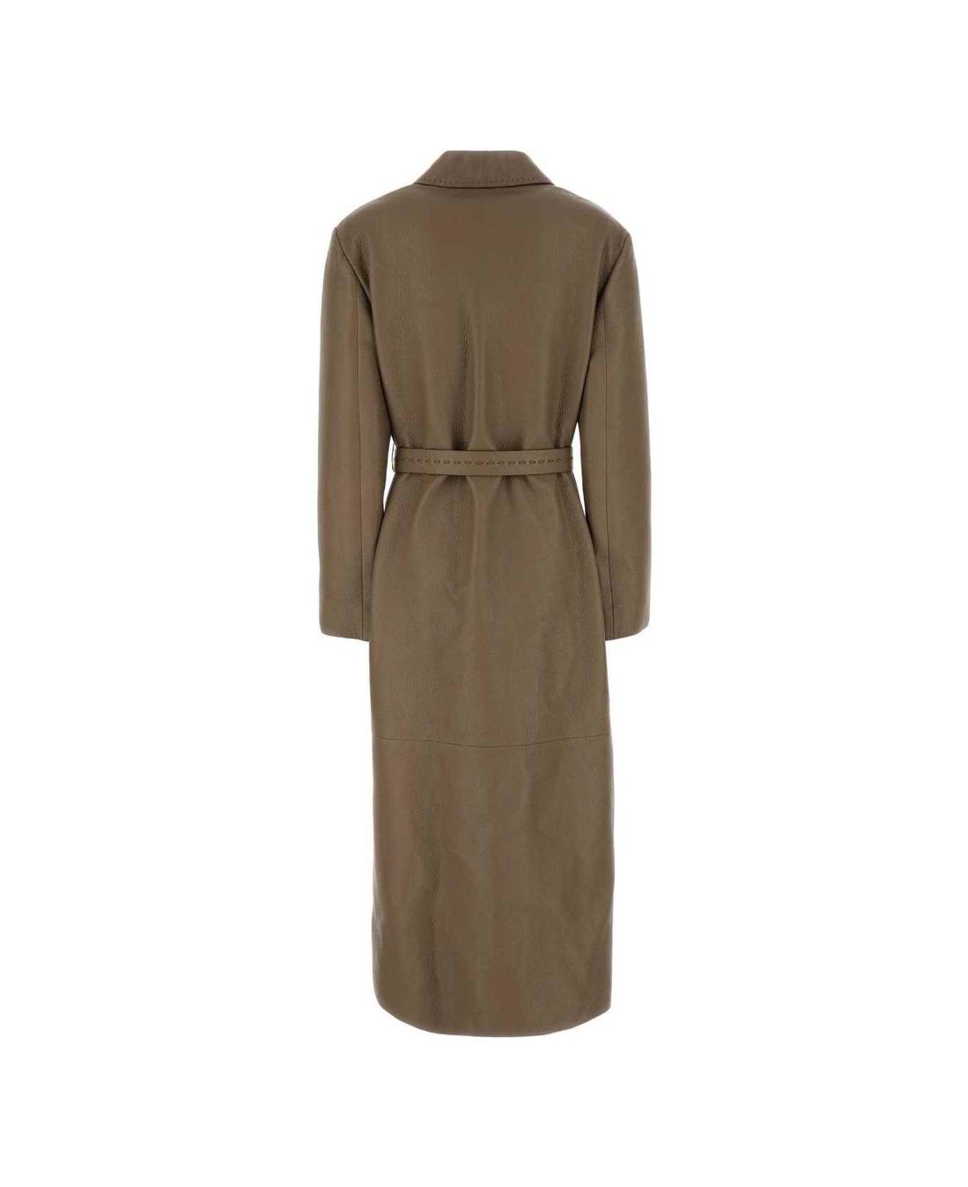 Belted Waist Leather Coat - 2