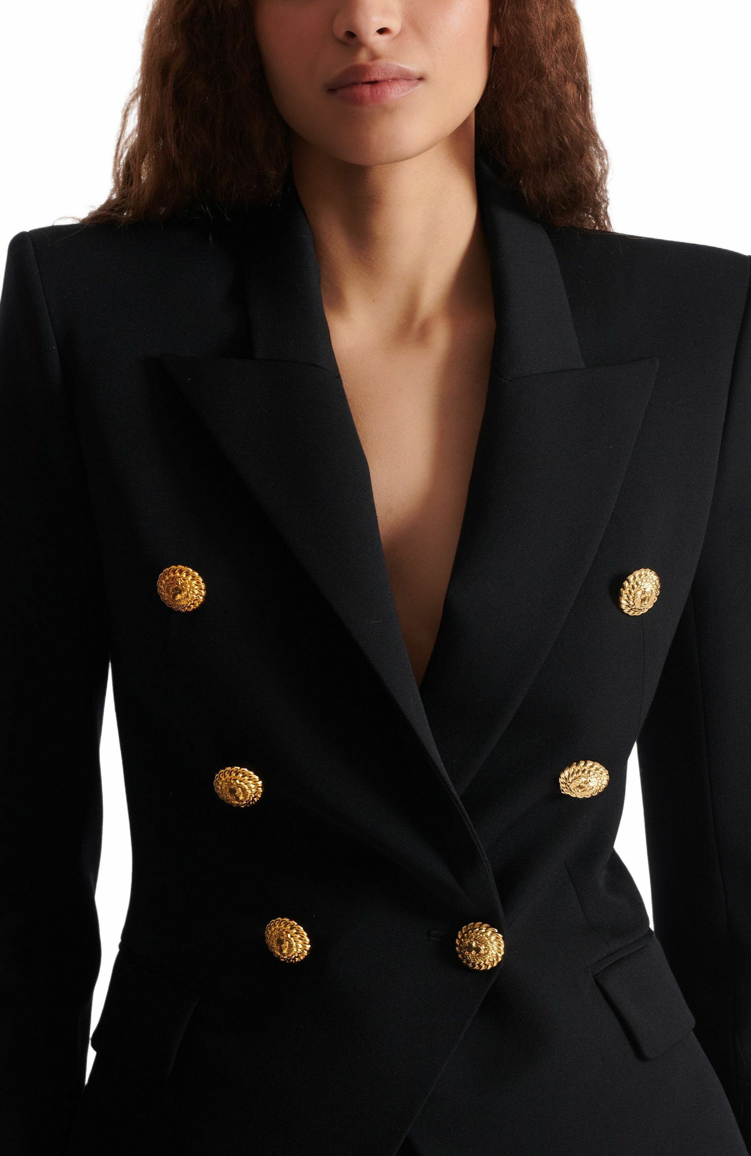 Balmain Grain de poudre 6-button fitted jacket in Black at Nordstrom - 7