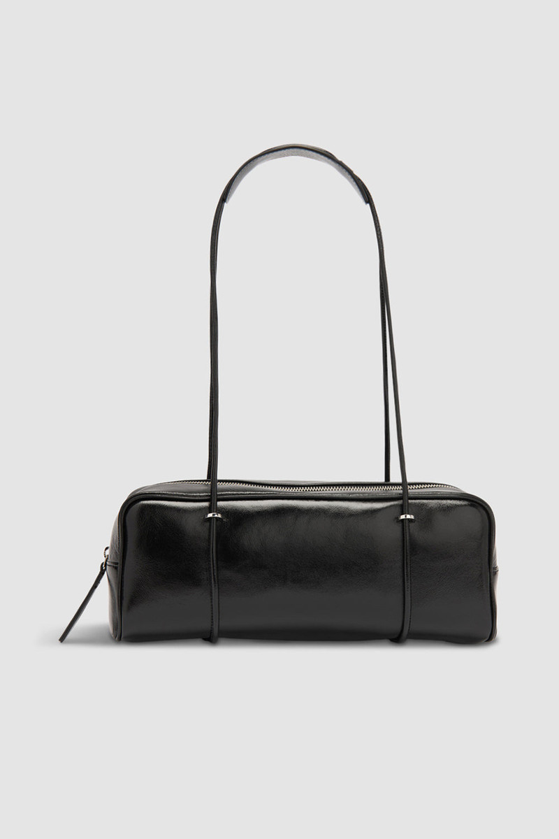 Kimberly Black Glossy Textured Leather Shoulder Bag 1