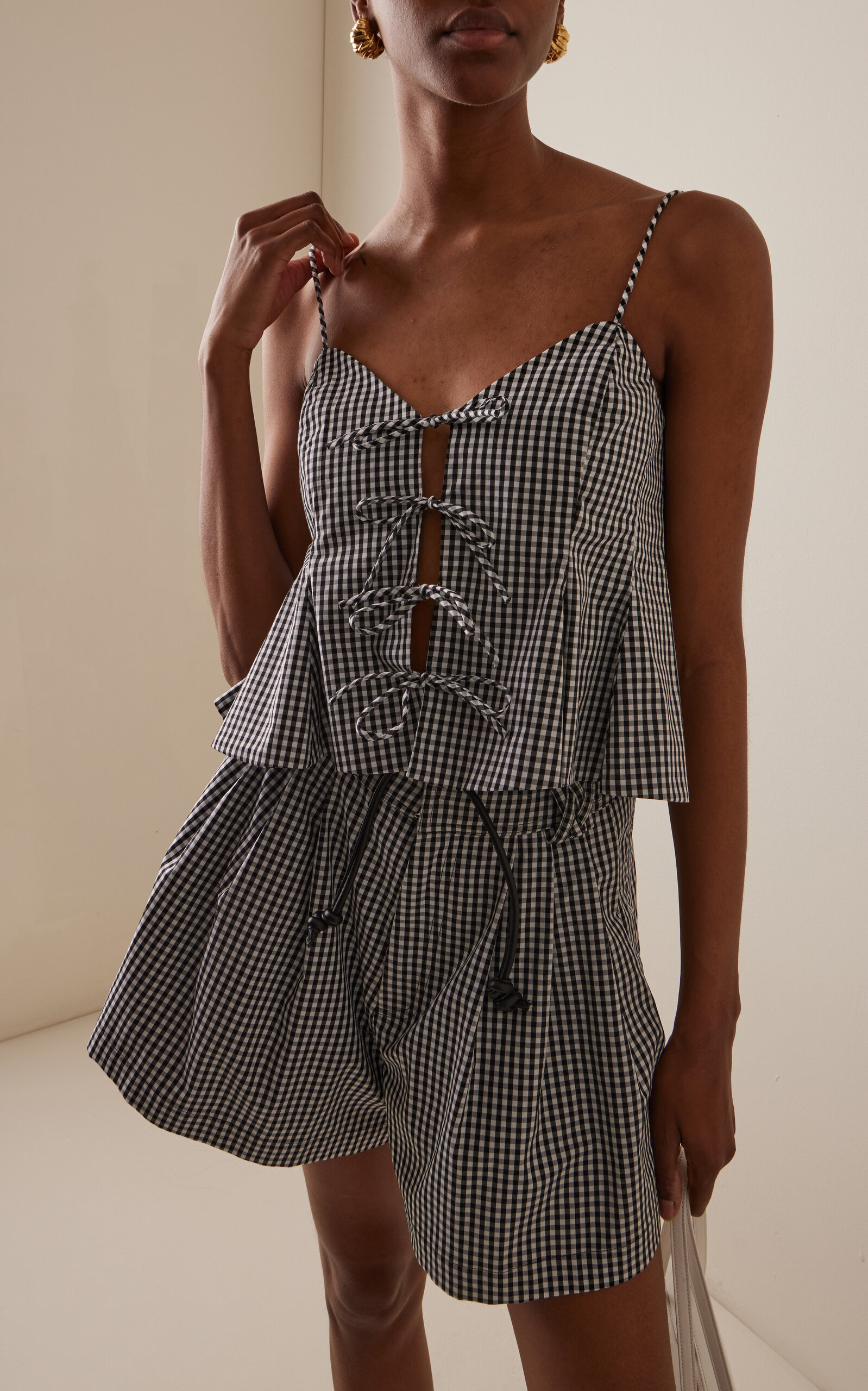 Neci Tie-Front Gingham Cotton Tank Top plaid - 2
