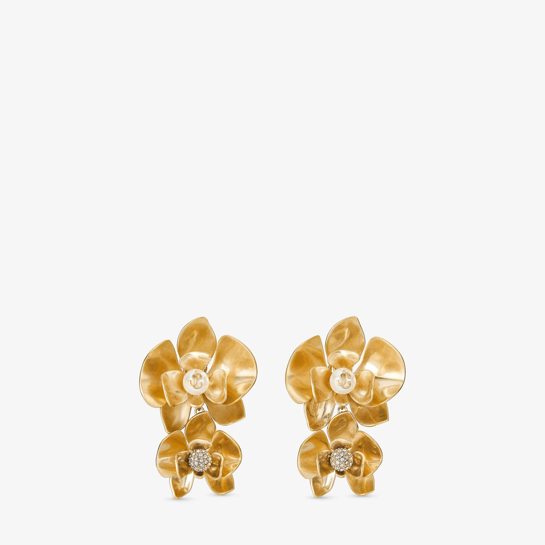 Petal Double Earring
Gold-Finish Earrings with Crystal and Pearl Embellishment - 1