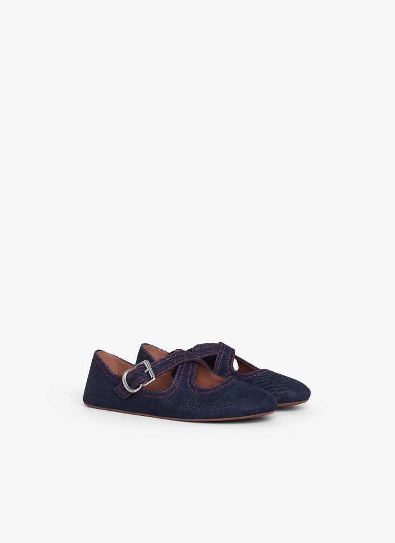 Alaïa CRISS CROSS BALET FLATS IN DENIM outlook