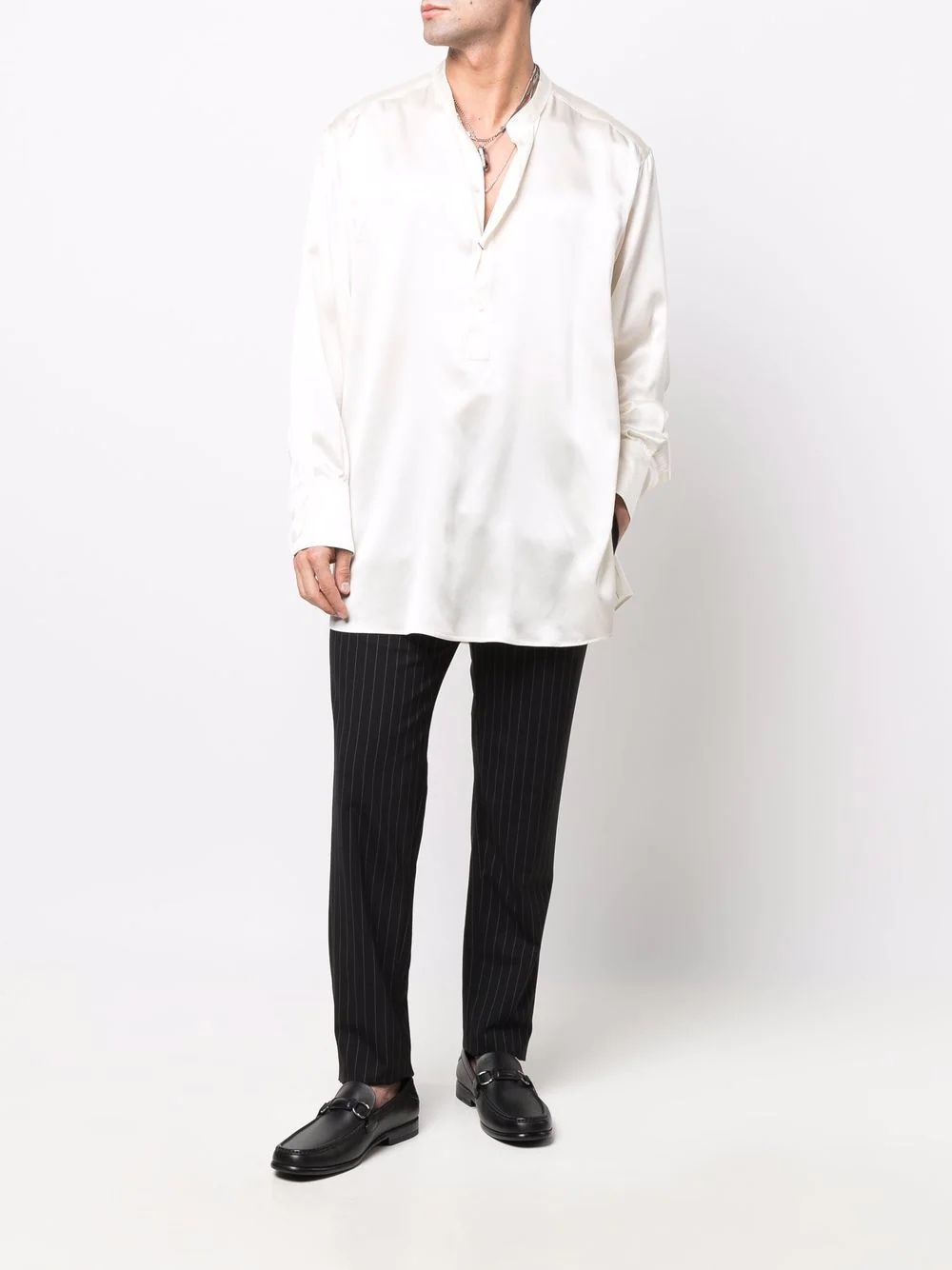 long-sleeve silk longline shirt - 2