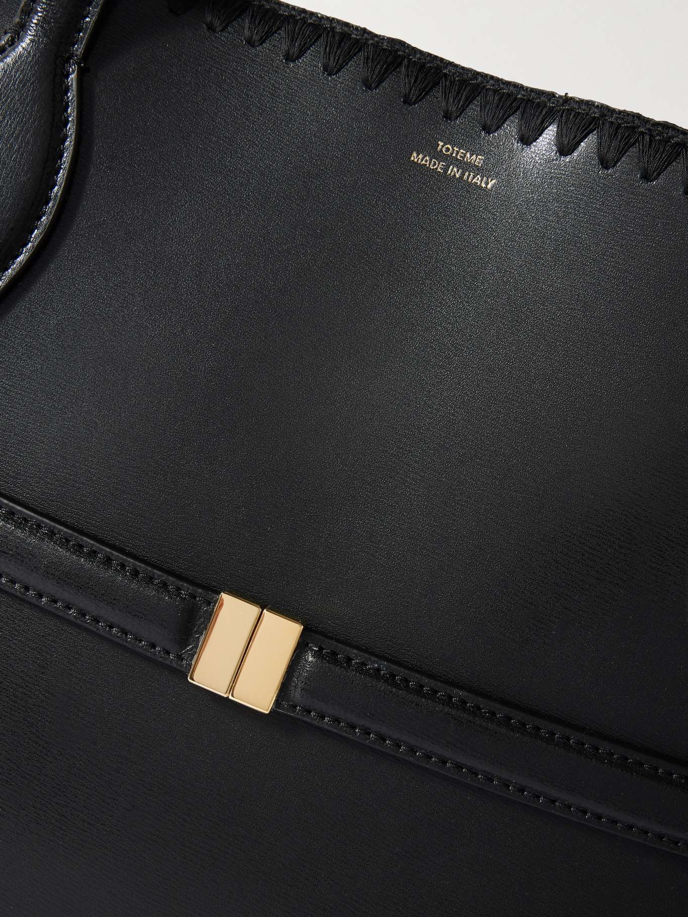 Belted whipstitched leather tote Black - 4