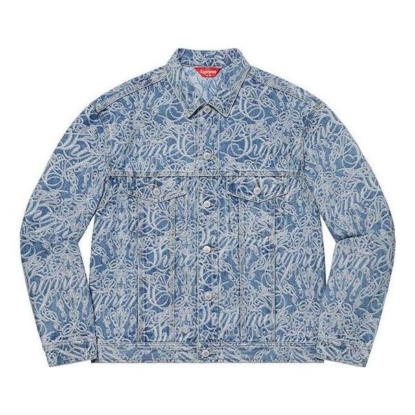 Supreme Script Jacquard Denim Trucker Jacket 'Teal White' SUP-FW22-723 - 1