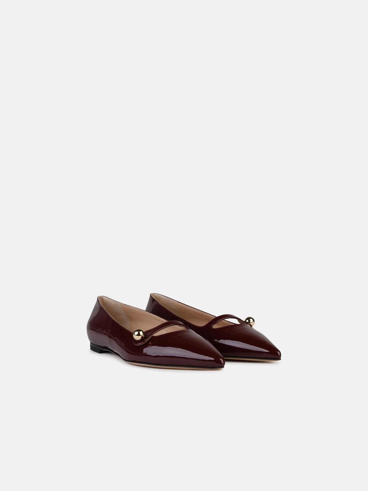 'CLEO' BURGUNDY SHINY LEATHER BALLET FLATS - 2