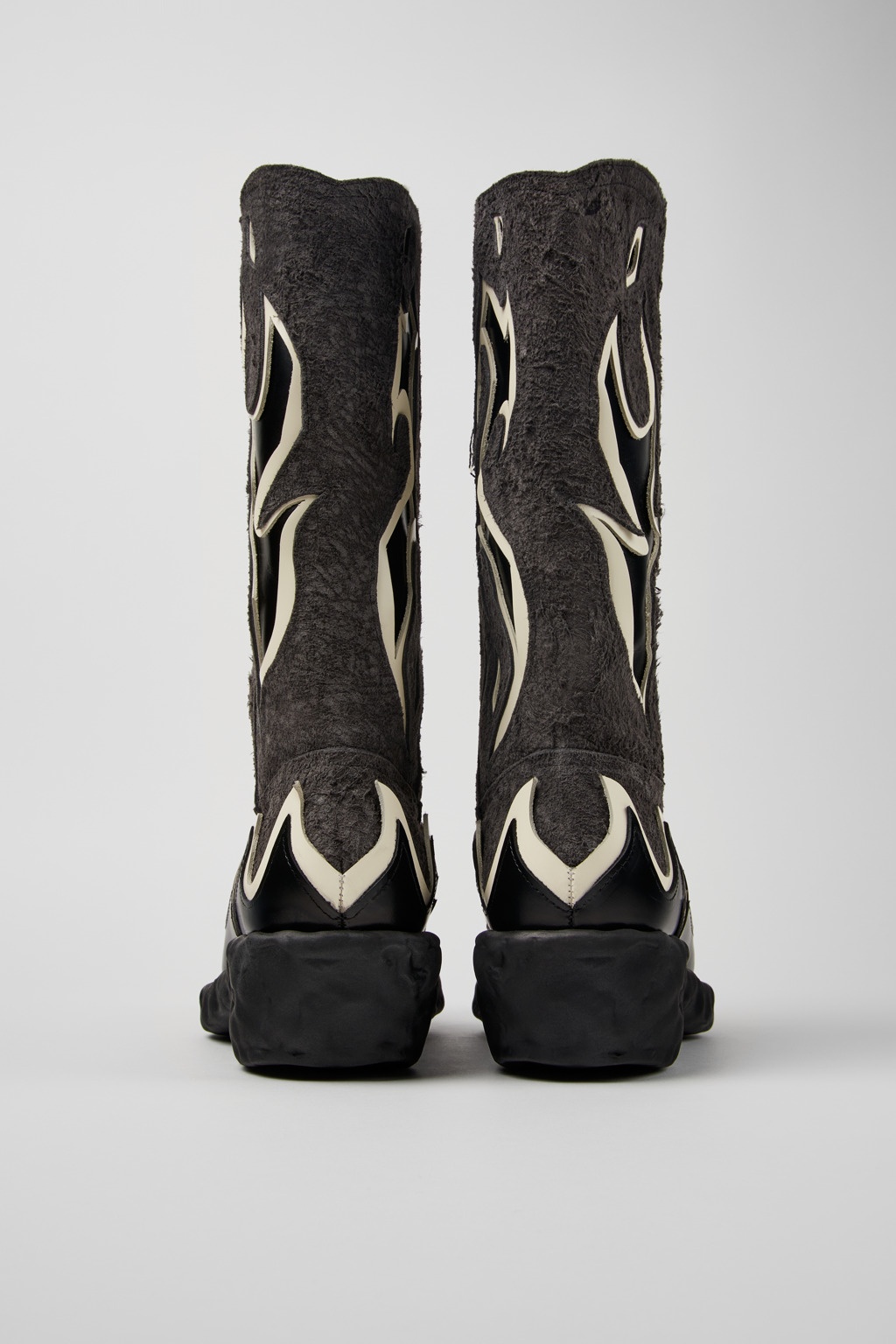 Black and Gray Leather and Nubuck Boots - 3