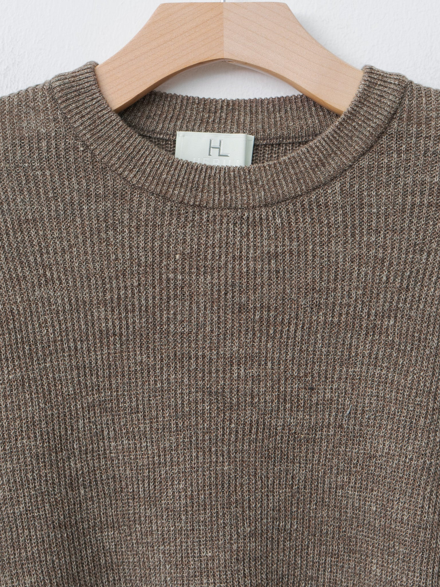 Linen/Cotton Ribstitch Crewneck Knit - Brown - 5