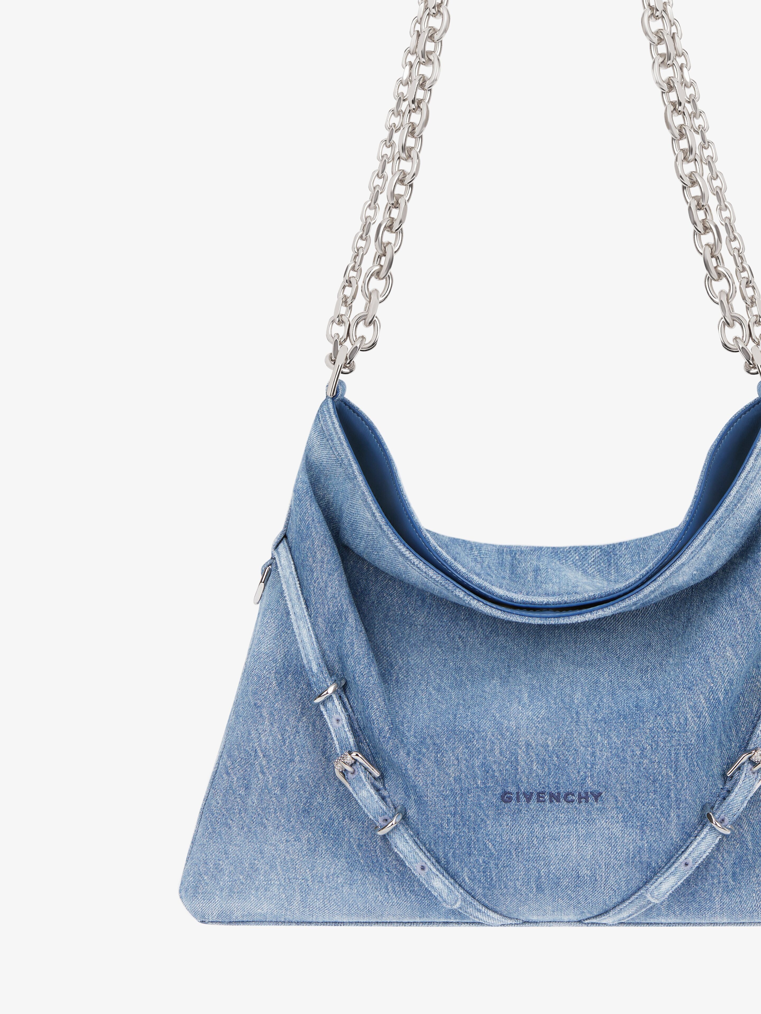 MEDIUM VOYOU CHAIN BAG IN WASHED DENIM - 6