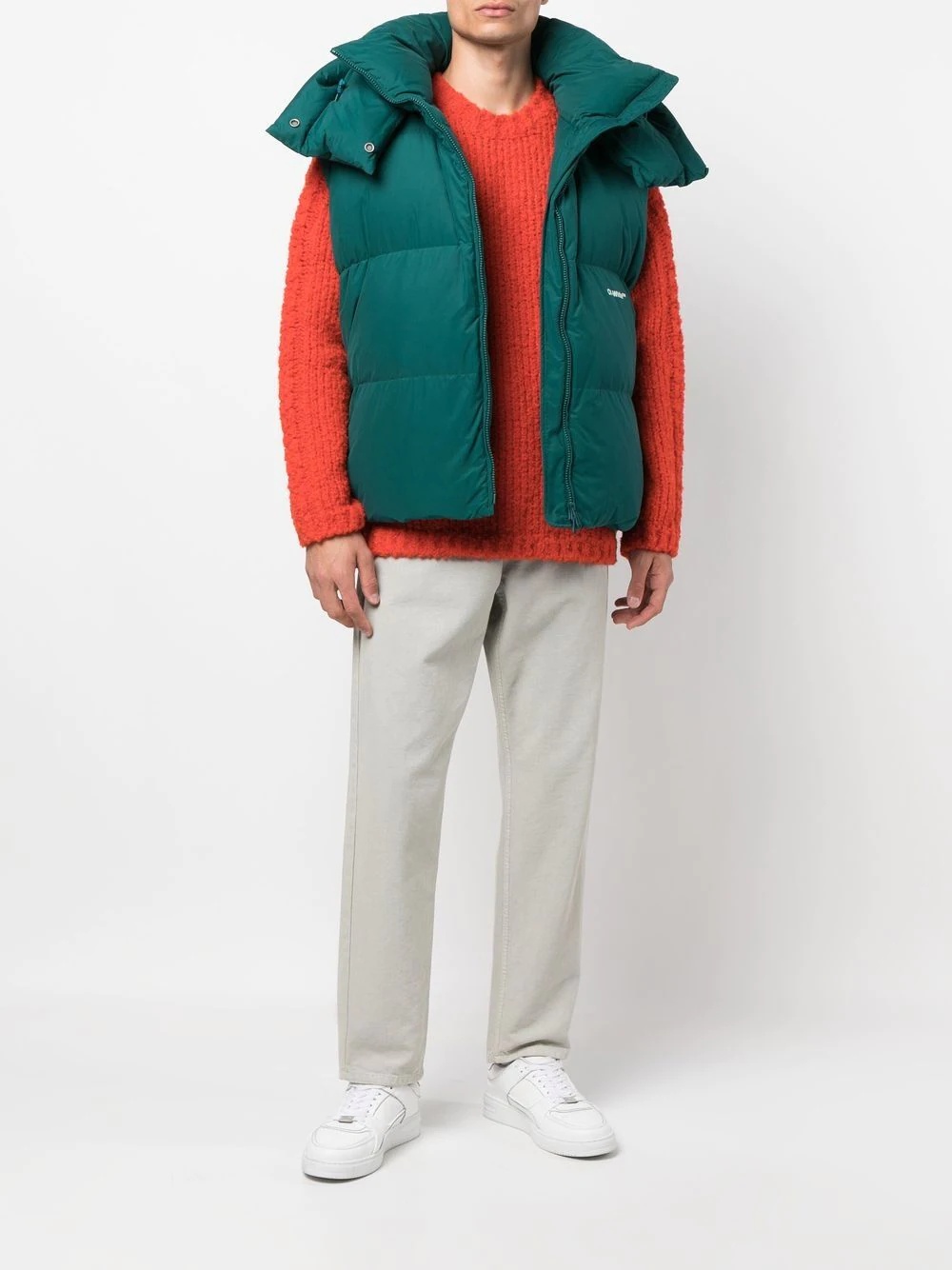 logo-print padded hooded gilet - 2