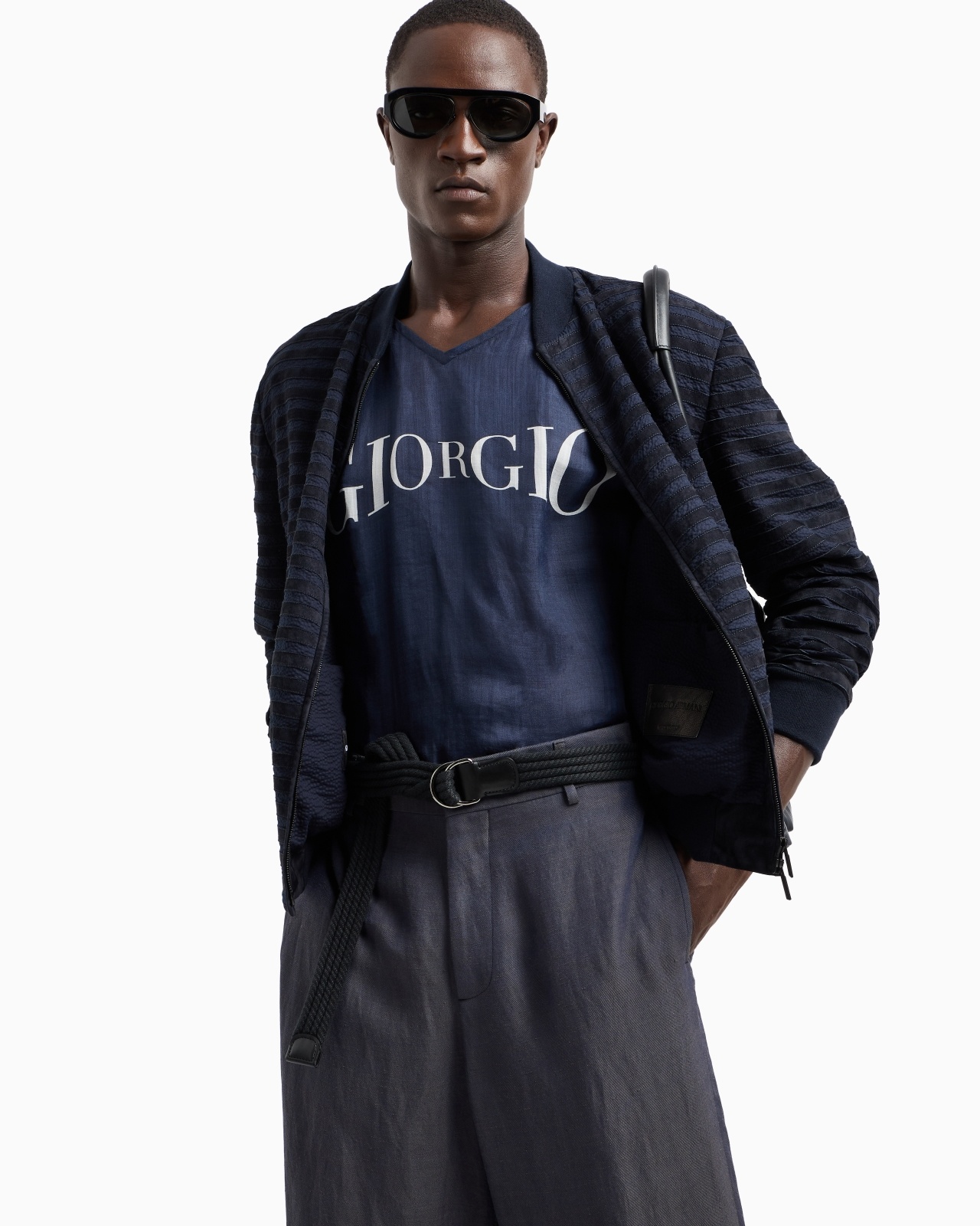 SEERSUCKER BLOUSON WITH SUEDE INSERTS - 6