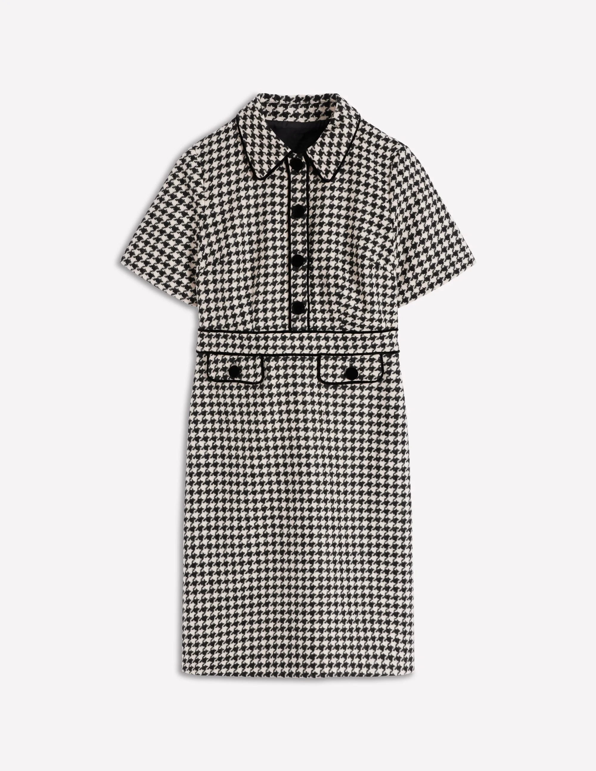 Eda Wool Shift Dress-Black Dogstooth - 1