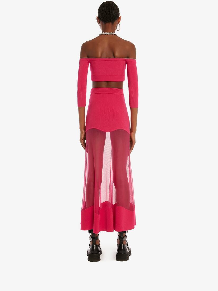 Off-the-shoulder Zip Knit Top in Bobby Pink - 4