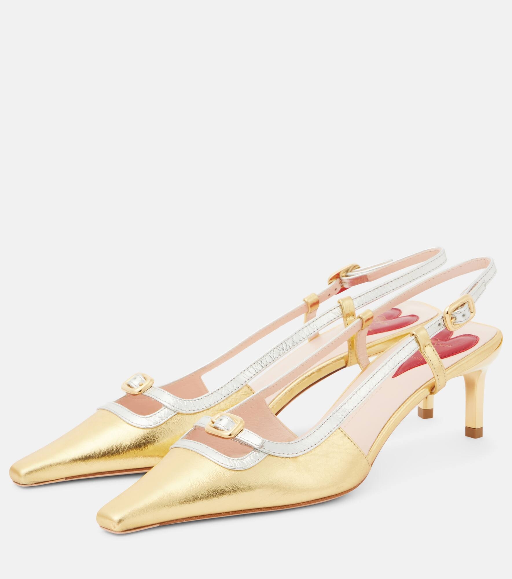 Viv' Canard metallic leather slingback pumps - 4
