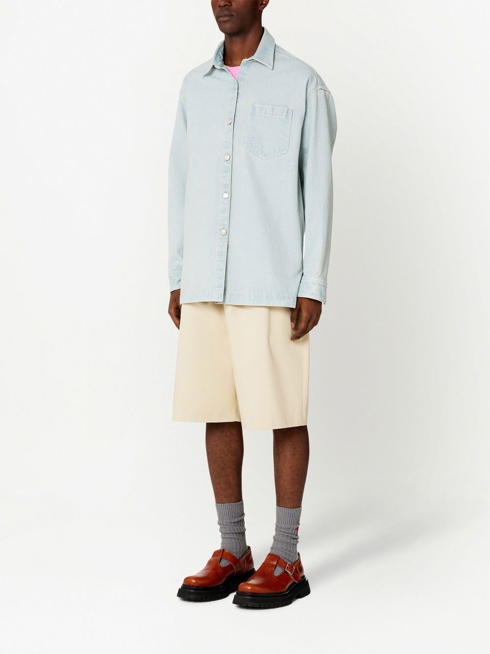 logo-print denim overshirt - 3