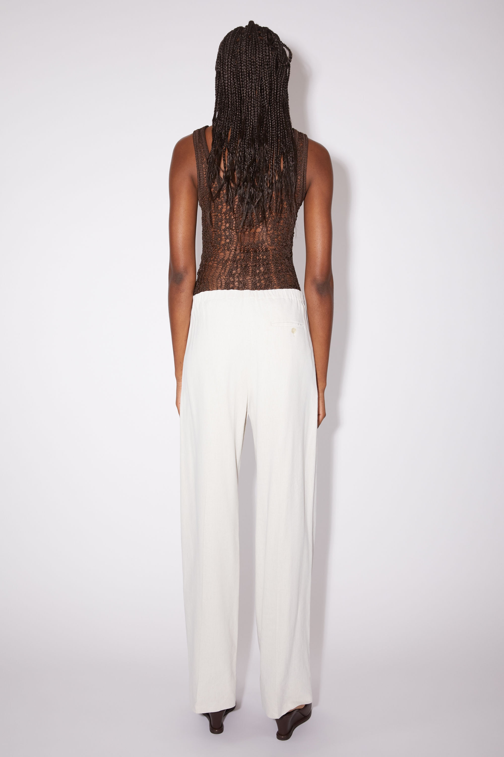 Linen blend trousers - Cream white - 3