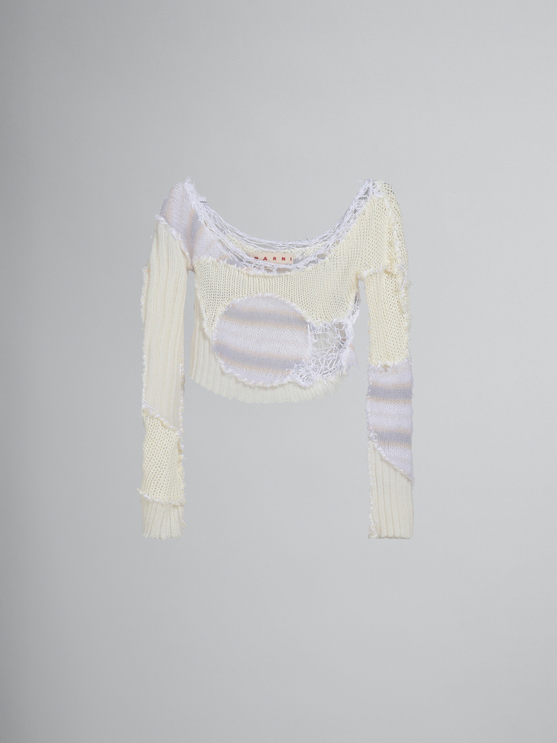 WHITE MOHAIR CROPPED PATCHWORK JUMPER - 1