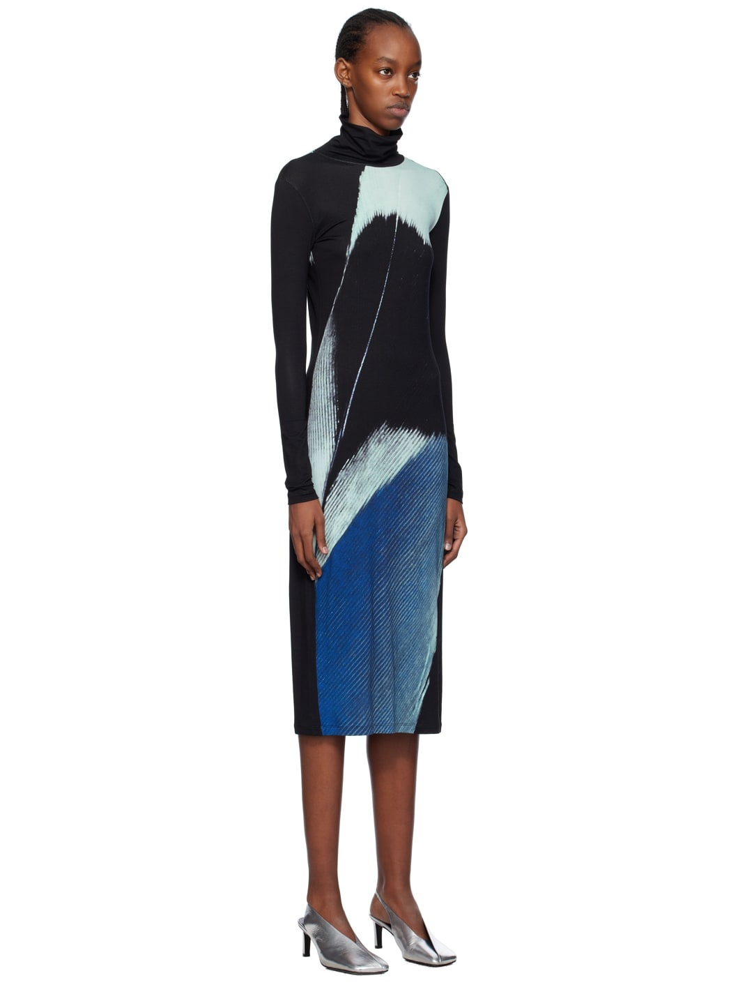 Black Printed Midi Dress - 2