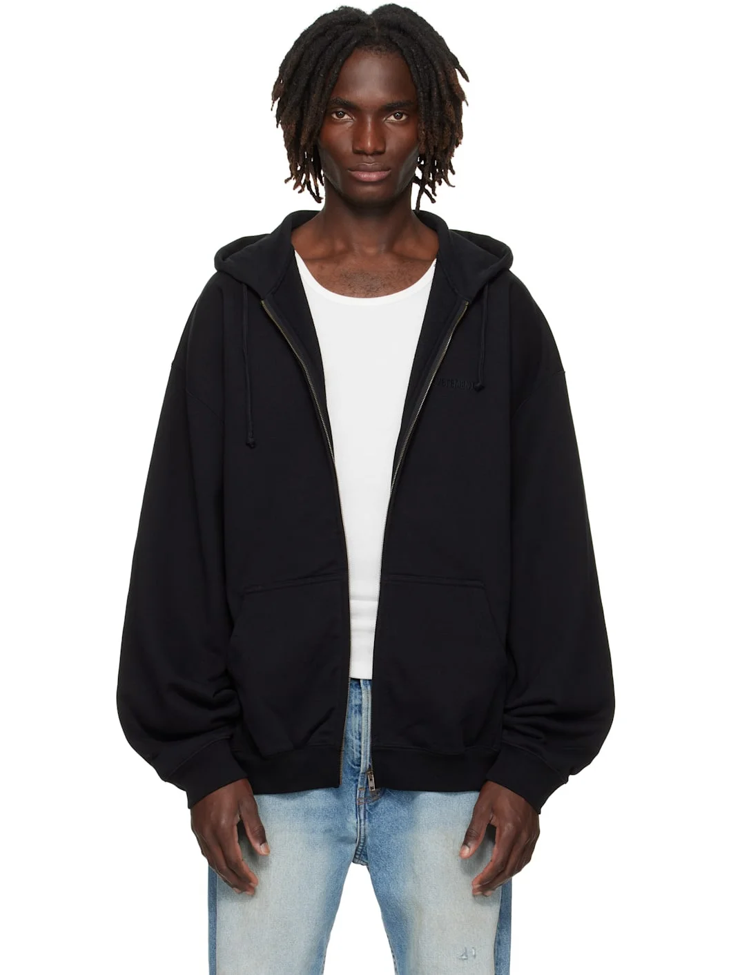 Black Logo Oversized Zip-Up Hoodie - 1